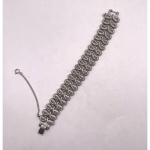 Vintage Coro Signed Brushed Scroll Link Bracelet Safety Chain 1950s